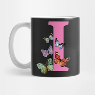 Letter pink I with colorful butterflies Mug